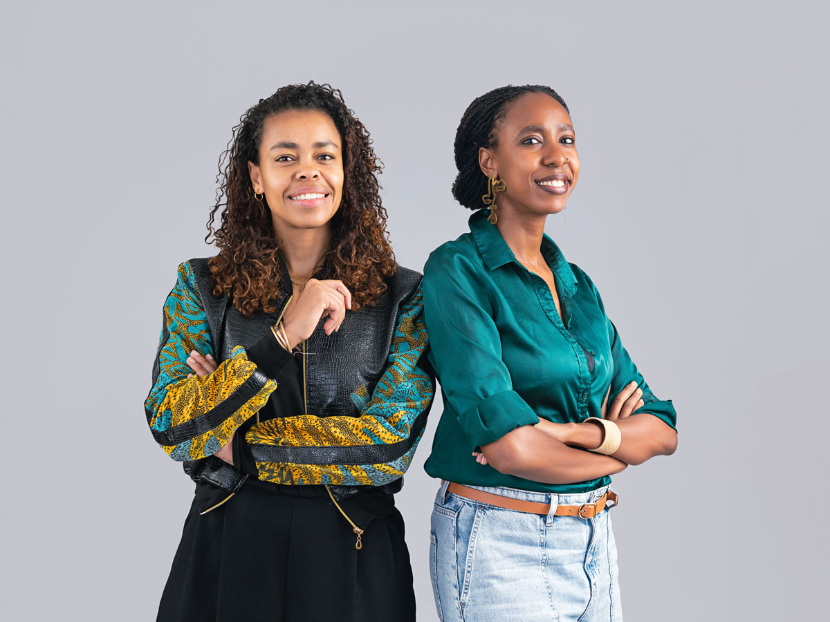 Portrait of Molemo Moiloa and Chao Tayiana Maina against a gray backdrop.
