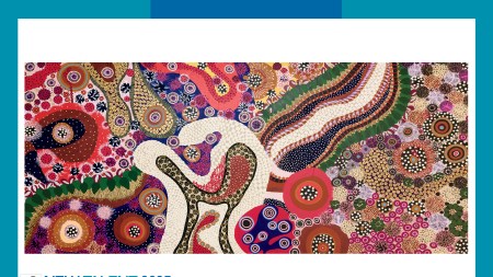 An abstract painting of multicolored amorphous shapes.