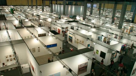 A convention center with fair booths.