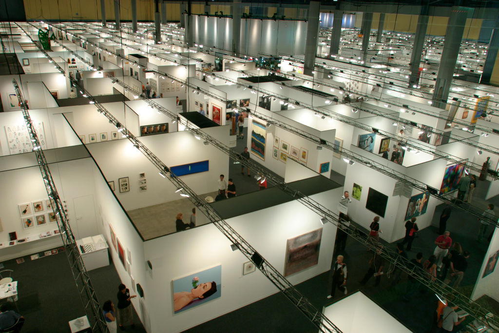 A convention center with fair booths.