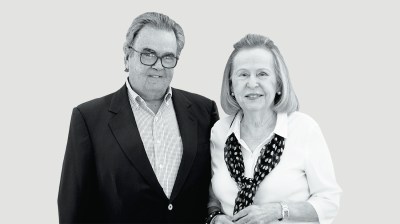Black-and-white portrait of an elderly couple