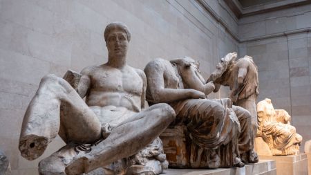 Parthenon sculptures of Ancient Greece, fragments which are collectively known as the Parthenon Marbles aka Elgin Marbles at the British Museum on 4th December 2023 in London, United Kingdom. The Elgin Marbles are considered stolen goods by Greece, and has regularly demanded their return, while the Acropolis Museum, which houses the remaining sculptures, keeps an empty space for them within its current display. The British museum counters this, claiming that the sculptures were legally acquired by Lord Elgin following an agreement with Ottoman leaders. The British Museum is a public museum dedicated to human history, art and culture located in the Bloomsbury area of London. It has a permanent collection of eight million works and is among the largest and most comprehensive collection, which documents the story of human culture from its beginnings to the present. (photo by Mike Kemp/In Pictures via Getty Images)