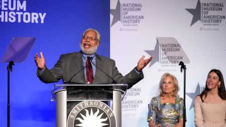 WASHINGTON, DC - JANUARY 25:  Secretary of the Smithsonian Institution Lonnie Bunch speaks during an event to present first lady Jill Biden's Inauguration Day attire to the Smithsonian's First Ladies collection at the Smithsonian National Museum of American History on January 25, 2023 in Washington, DC. Presenting the first lady's inauguration attire at the Smithsonian is a tradition dating back to Helen Taft in 1912. (Photo by Drew Angerer/Getty Images)