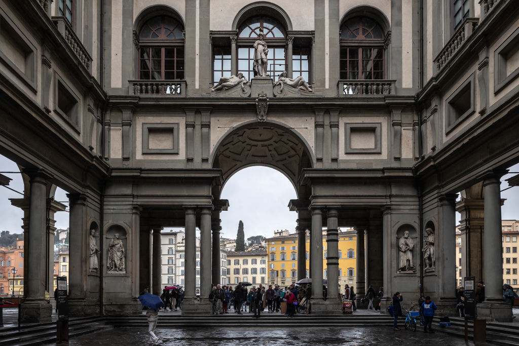 View of the Uffizi Museum courtyard, 2024, Florence, Italy.