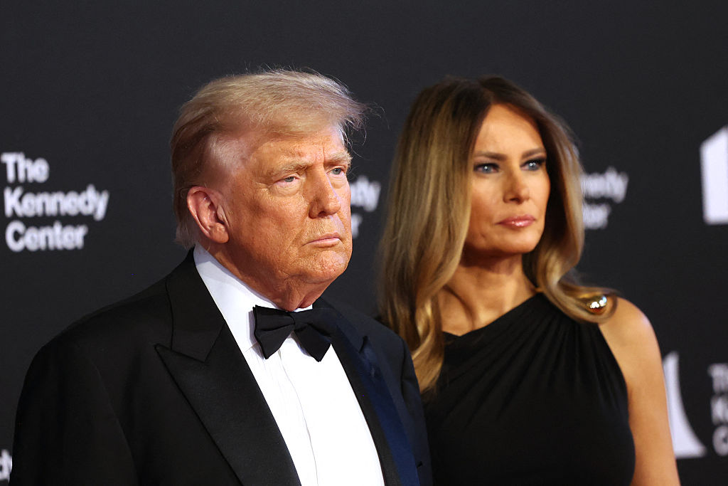 US President Donald Trump (L) and First Lady Melania Trump arrive to attend the opening night of "Les Miserables" at the Kennedy Center in Washington, DC, on June 11, 2025.  (Photo by alex wroblewski / AFP) (Photo by ALEX WROBLEWSKI/AFP via Getty Images)