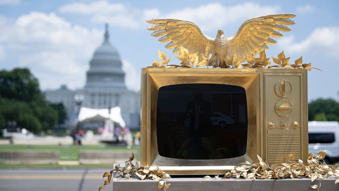 WASHINGTON, DC - JUNE 26:  
A new anti-President Trump statue is placed on the Natonal Mall in Washington, DC on June 26, 2025. (Photo by Marvin Joseph/The Washington Post via Getty Images)
