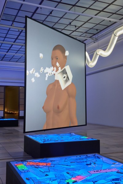 Installation view of “Shu Lea Cheang: Kiss Kiss Kill Kill,” Haus der Kunst, Munich, February 14–August 3, 2025