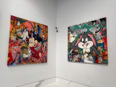 Collaged paintings of Mickey Mouse and Bugs Bunny.