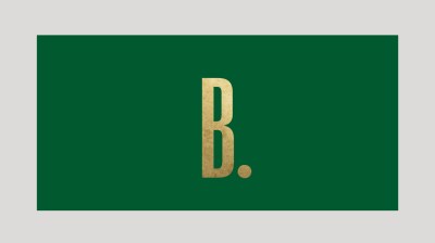 Text image of a gold 'B.' on a hunter green background.
