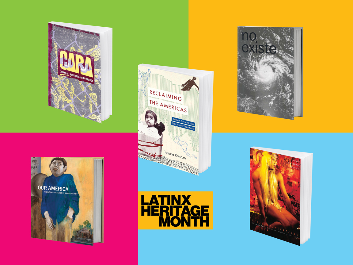 A selection of books on a green, yellow, pink, and blue background