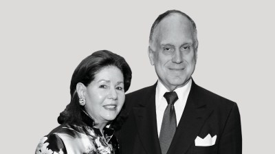 Black-and-white portrait of an older white woman and man