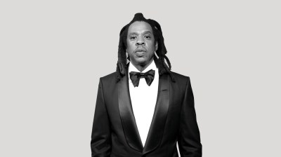 Black-and-white portrait of Jay-Z.