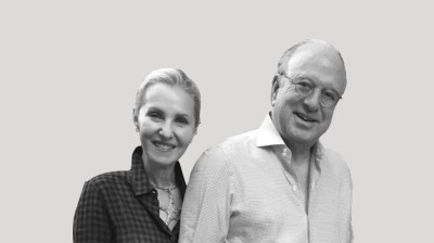 Black-and-white portrait of an elderly couple