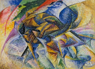 Umberto Boccioni, Dynamism of a Cyclist, 1913, 27 1/2 x 37 7/16 inches.