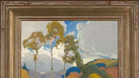 Victor Higgins, Aspens, c. 1932, oil on canvas, 12 x 14 in. Collection of Harwood Museum of Art.