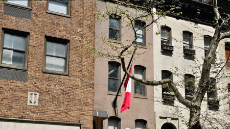 Flag outside of building.