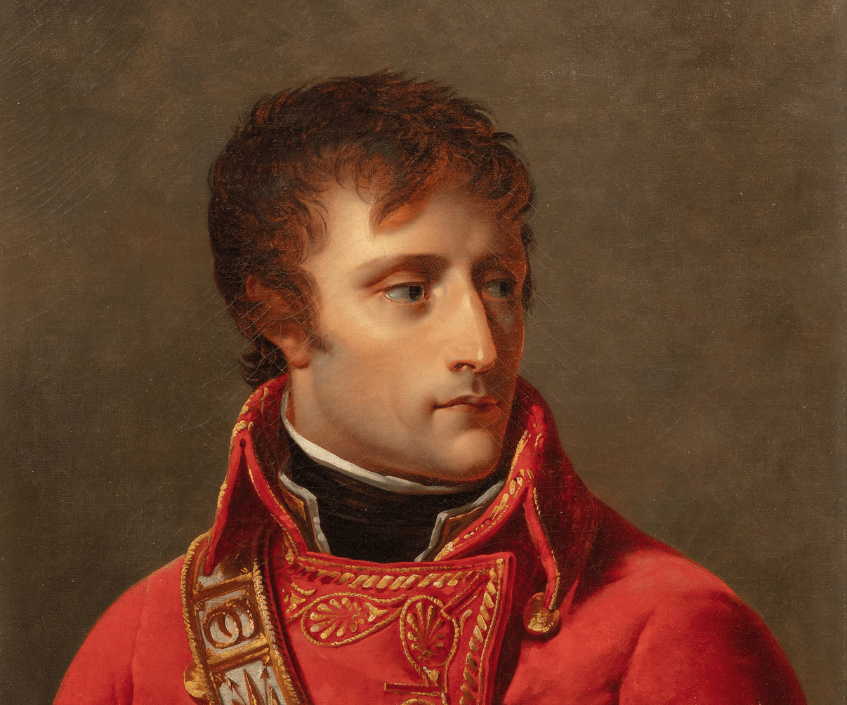 A painting of a man wearing a red coat.