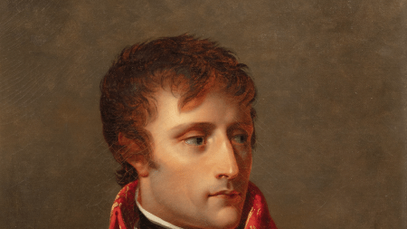 A painting of a man wearing a red coat.
