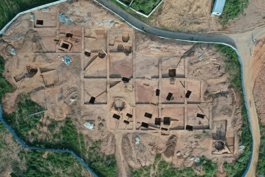 An aerial view of 75 ancient tombs that were unearthed in 2024.